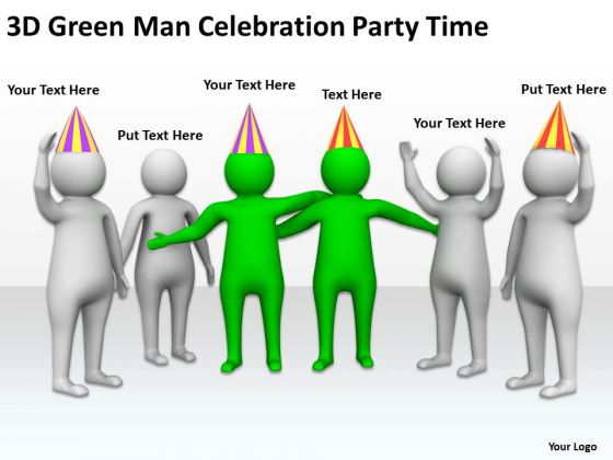 Business People Clip Art 3d Green Man Celebration Party Time PowerPoint Templates