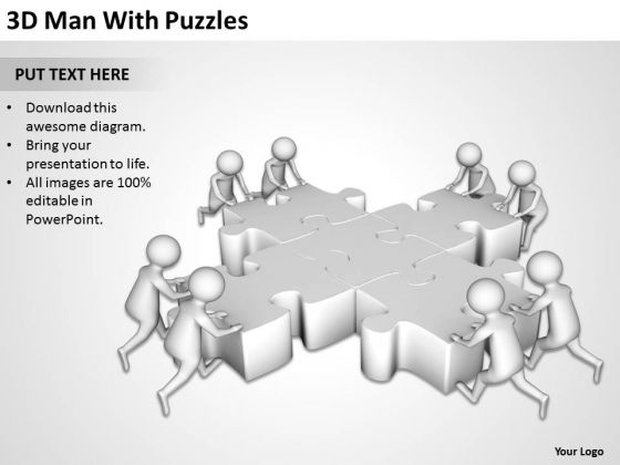 Business People Clip Art 3d Man With Puzzles PowerPoint Slides