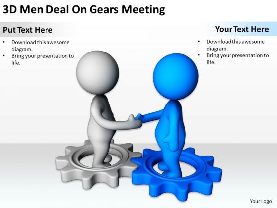 Business People Clip Art 3d Men Deal On Gears Meeting PowerPoint Slides
