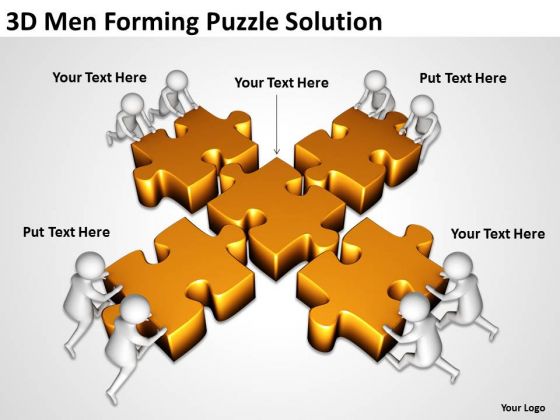 Business People Clip Art 3d Men Forming Puzzle Solution PowerPoint Slides