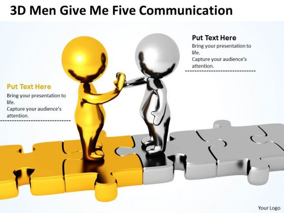 Business People Clip Art 3d Men Give Five Communication PowerPoint Slides