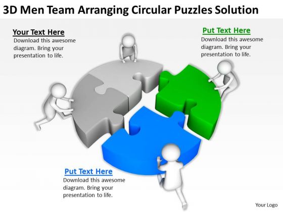 Business People Clip Art 3d Men Team Arranging Circular Puzzles Solution PowerPoint Slides