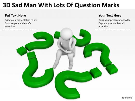 Business People Clip Art 3d Sad Man With Lots Of Question Marks PowerPoint Slides