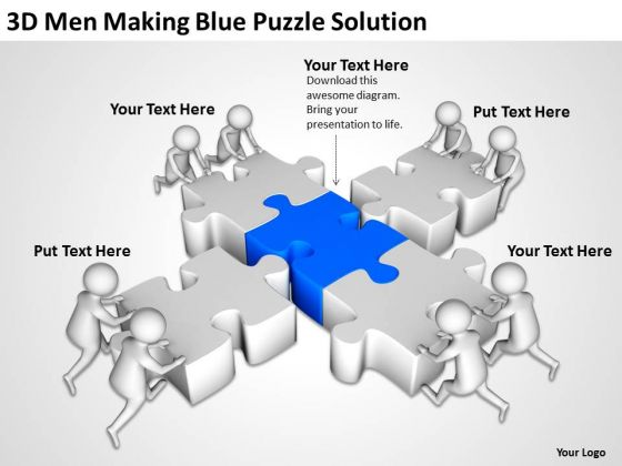 Business People Clipart 3d Men Making Blue Puzzle Solution PowerPoint Templates