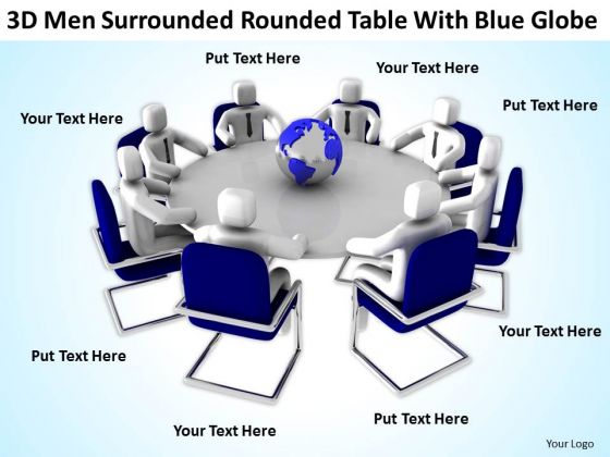 Business People Clipart 3d Men Surrounded Table With Blue Globe PowerPoint Templates