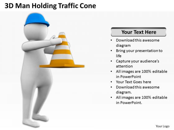 Business People Images 3d Man Holding Traffic Cone PowerPoint Slides