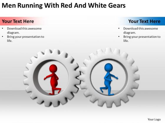 Business People Images 3d Men Running With Red And White Gears PowerPoint Slides