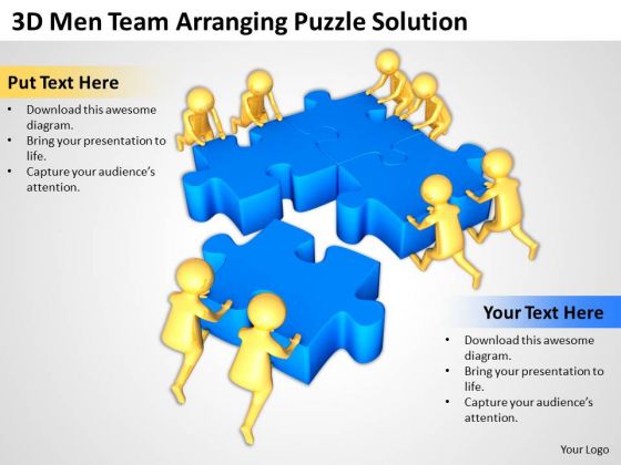 Business People Images 3d Men Team Arranging Puzzle Solution PowerPoint Slides