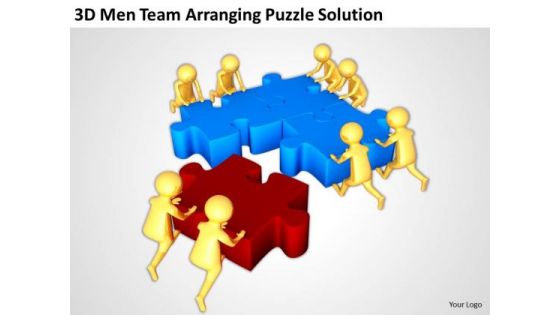 Business People Images 3d Men Team Arranging Puzzle Solution PowerPoint Slides