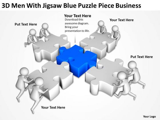 Business People Images 3d Men With Jigsaw Blue Puzzle Piece PowerPoint Slides