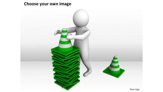 Business People Man With Stack Of Traffic Cones PowerPoint Templates Ppt Backgrounds For Slides
