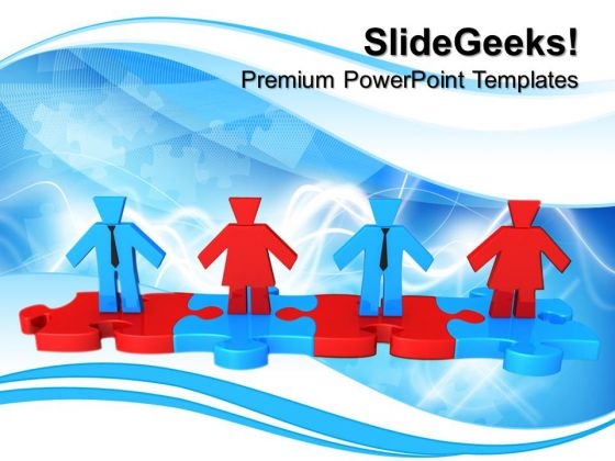 Business People Standing On Puzzle Teamwork PowerPoint Templates And PowerPoint Themes 0712
