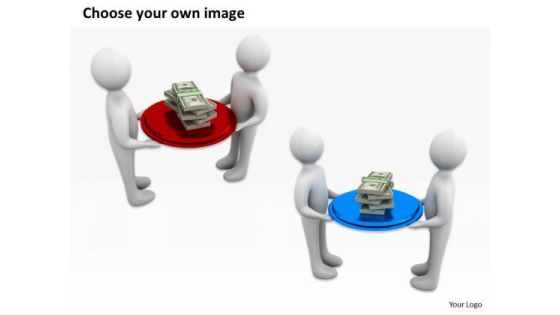Business People Team Dealing With Financial Dollar Bills PowerPoint Slides
