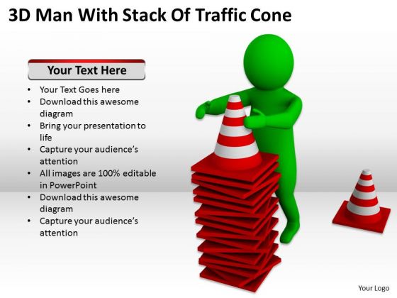 Business People Vector 3d Man With Stack Of Traffic Cones PowerPoint Slides