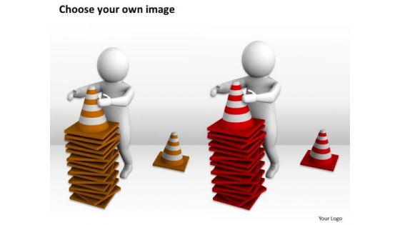 Business People Vector 3d Man With Stack Of Traffic Cones PowerPoint Slides