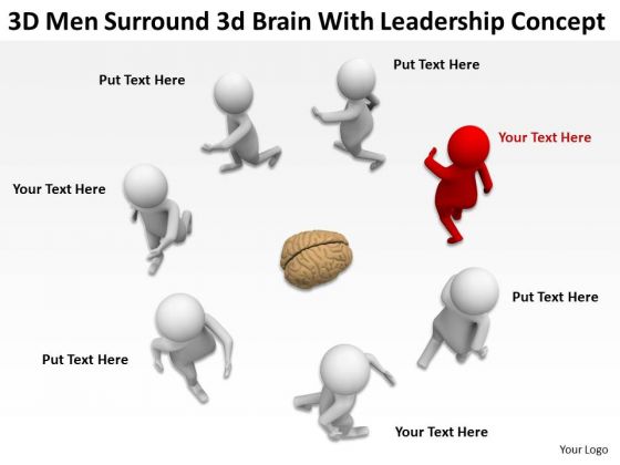 Business People Vector 3d Men Surround Brain With Leadership Concept PowerPoint Slides