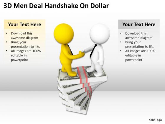 Business People Walking 3d Men Deal Handshake On Dollar PowerPoint Slides
