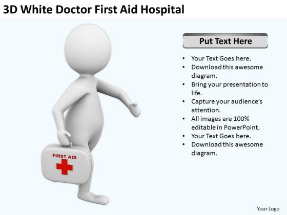 Business People Walking 3d White Doctor First Aid Hospital PowerPoint Slides