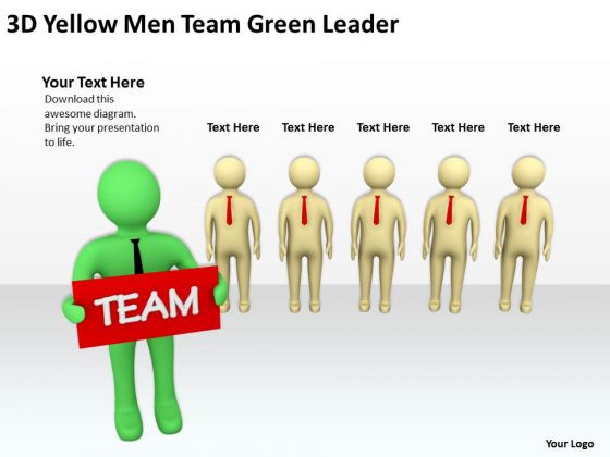 Business People Walking 3d Yellow Men Team Green Leader PowerPoint Templates