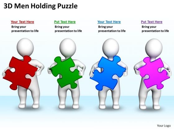 Business Plan Diagram 3d Men Holding Puzzles PowerPoint Slides