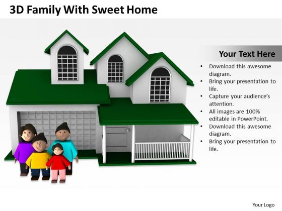 Business Process Diagram Chart 3d Family With Sweet Home PowerPoint Slides