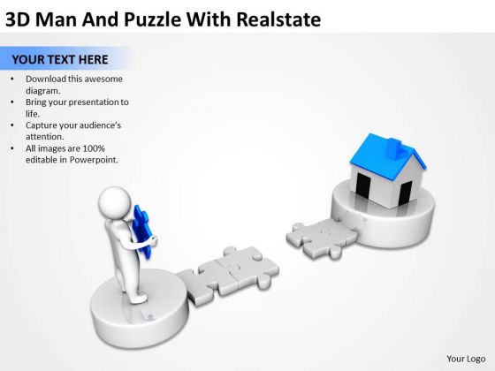 Business Process Diagram Chart 3d Man And Puzzle With Realstate PowerPoint Templates