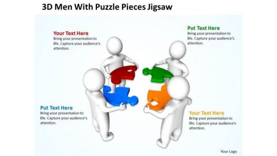 Business Process Diagrams 3d Man With Jigsaw Puzzle Pieces PowerPoint Slides