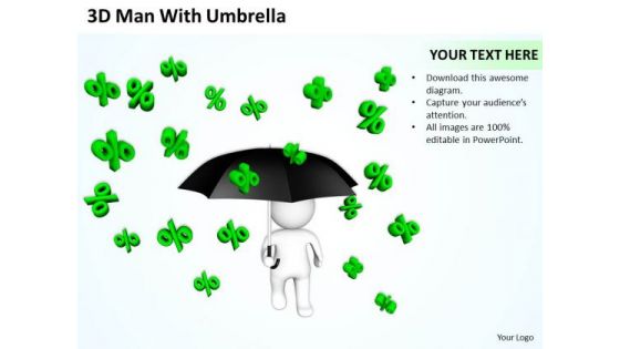 Business Process Flow 3d Man With Umbrella PowerPoint Templates Backgrounds For Slides