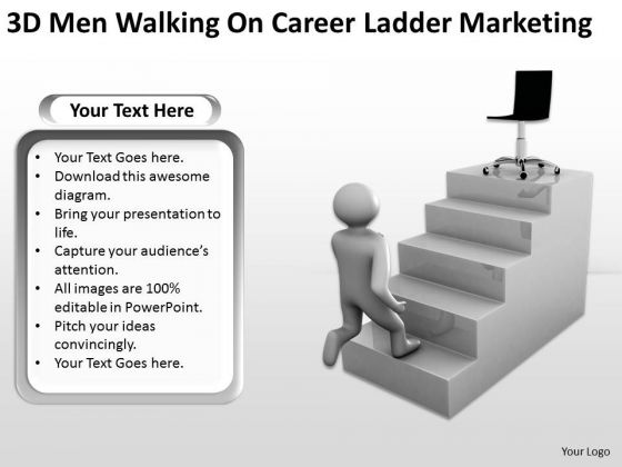 Business Process Flow 3d Men Walking On Career Ladder Marketing PowerPoint Templates