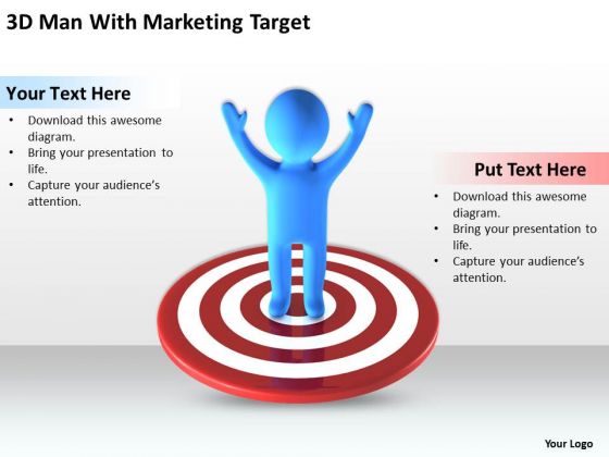 Business Process Flow Diagram 3d Man With Marketing Target PowerPoint Templates