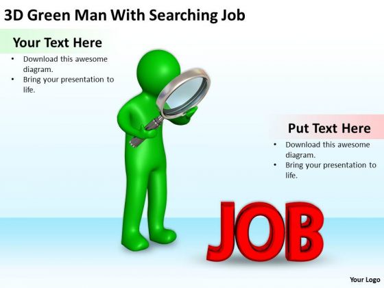 Business Process Flowchart Examples 3d Green Man With Searching Job PowerPoint Templates