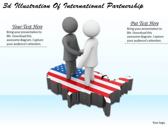 Business Process Strategy 3d Illustration Of International Partnership Character Models