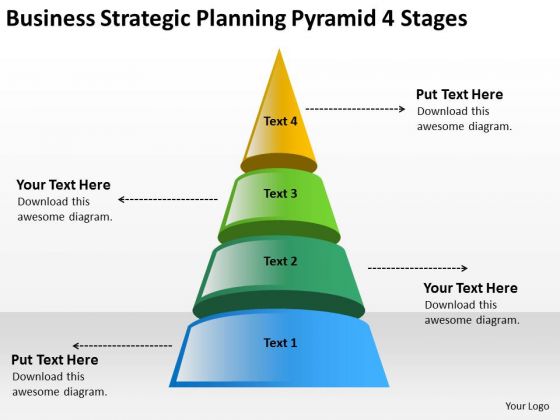 Business Strategic Planning Pyramid 4 Stages Template PowerPoint Slides