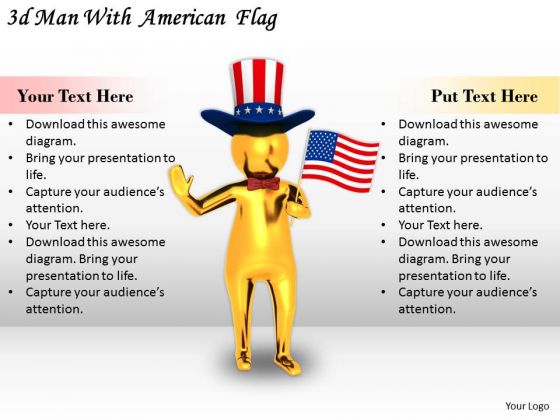 Business Strategy 3d Man With American Flag Adaptable Concepts