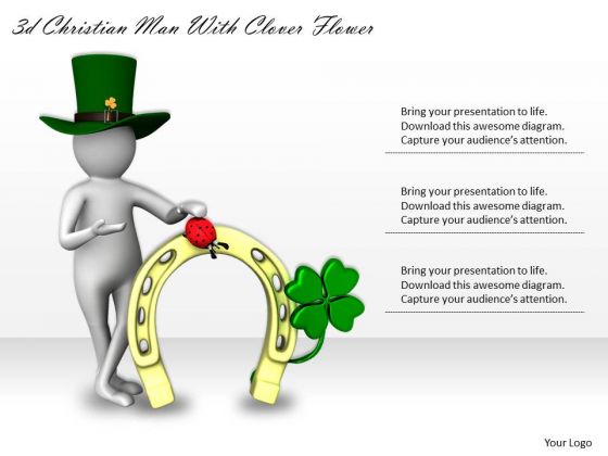 Business Strategy And Policy 3d Christian Man With Clover Flower Character Models