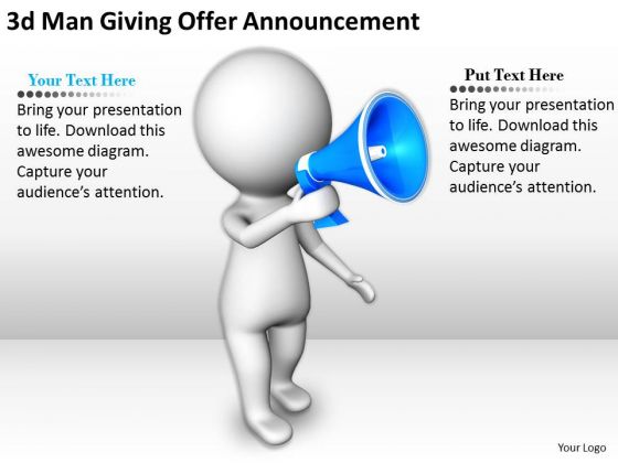 Business Strategy And Policy 3d Man Giving Offer Announcement Concepts