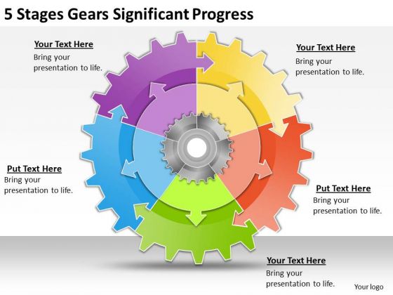 Business Strategy And Policy 5 Stages Gears Significant Progress Strategic Planning Steps Ppt Slide