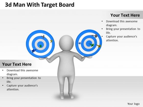 Business Strategy Development 3d Man With Target Board Character