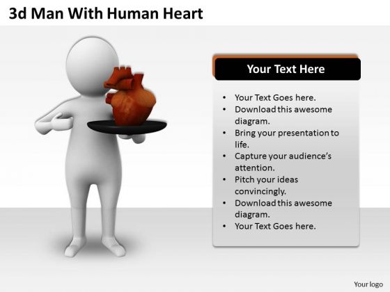 Business Strategy Examples 3d Man With Human Heart Concepts