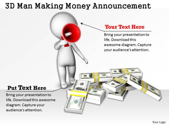Business Strategy Implementation 3d Man Making Money Announcement Characters