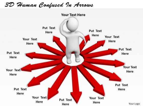 Business Strategy Plan 3d Human Confused Arrows Character Modeling