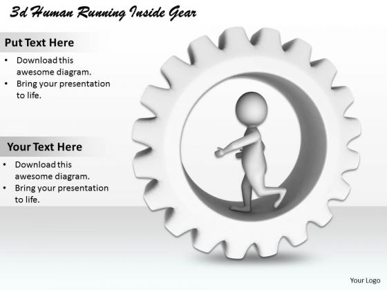 Business Strategy Plan 3d Human Running Inside Gear Character Modeling