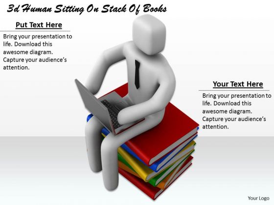 Business Strategy Plan 3d Human Sitting On Stack Of Books Character Modeling