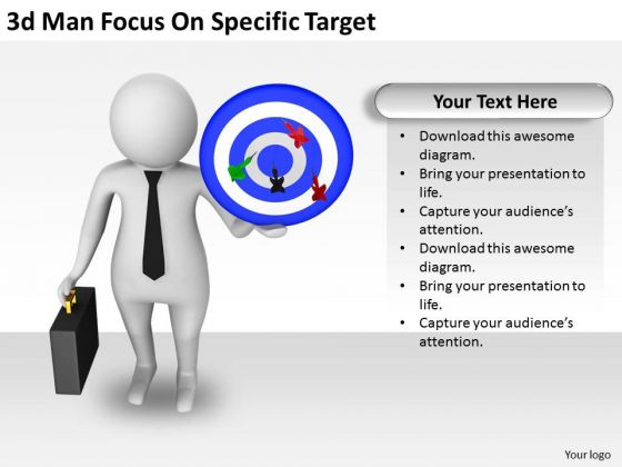 Business Strategy Plan Template 3d Man Focus On Specific Target Concept Statement