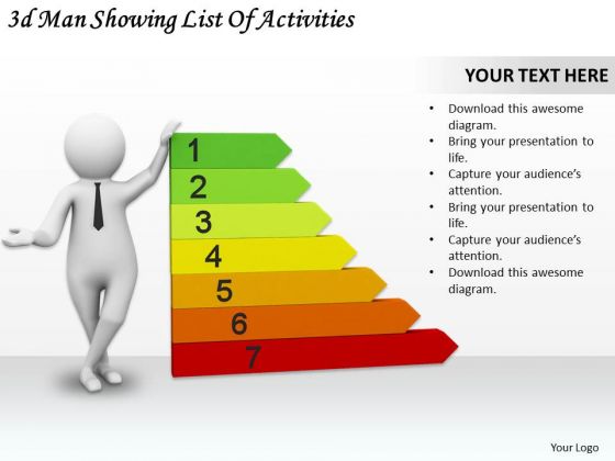 Business Strategy Planning 3d Man Showing List Of Activities Character