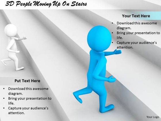Business Strategy Review 3d People Moving Up On Stairs Character