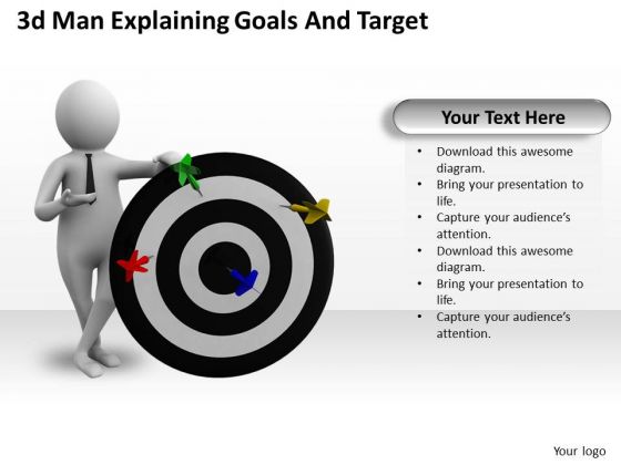 Business Unit Strategy 3d Man Explaining Goals And Target Characters