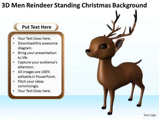 Business Use Case Diagram 3d Men Reindeer Standing Christmas Theme PowerPoint Templates