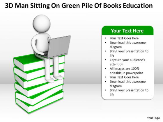 Business Use Case Diagram Example Man Sitting On Green Pile Of Books Education PowerPoint Templates