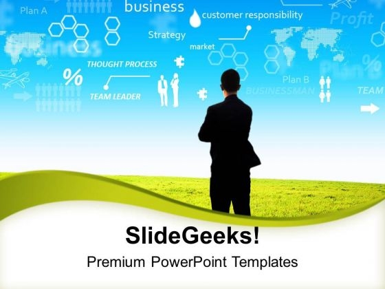 Businessman Standing Facing Factors Growth PowerPoint Templates Ppt Backgrounds For Slides 0313